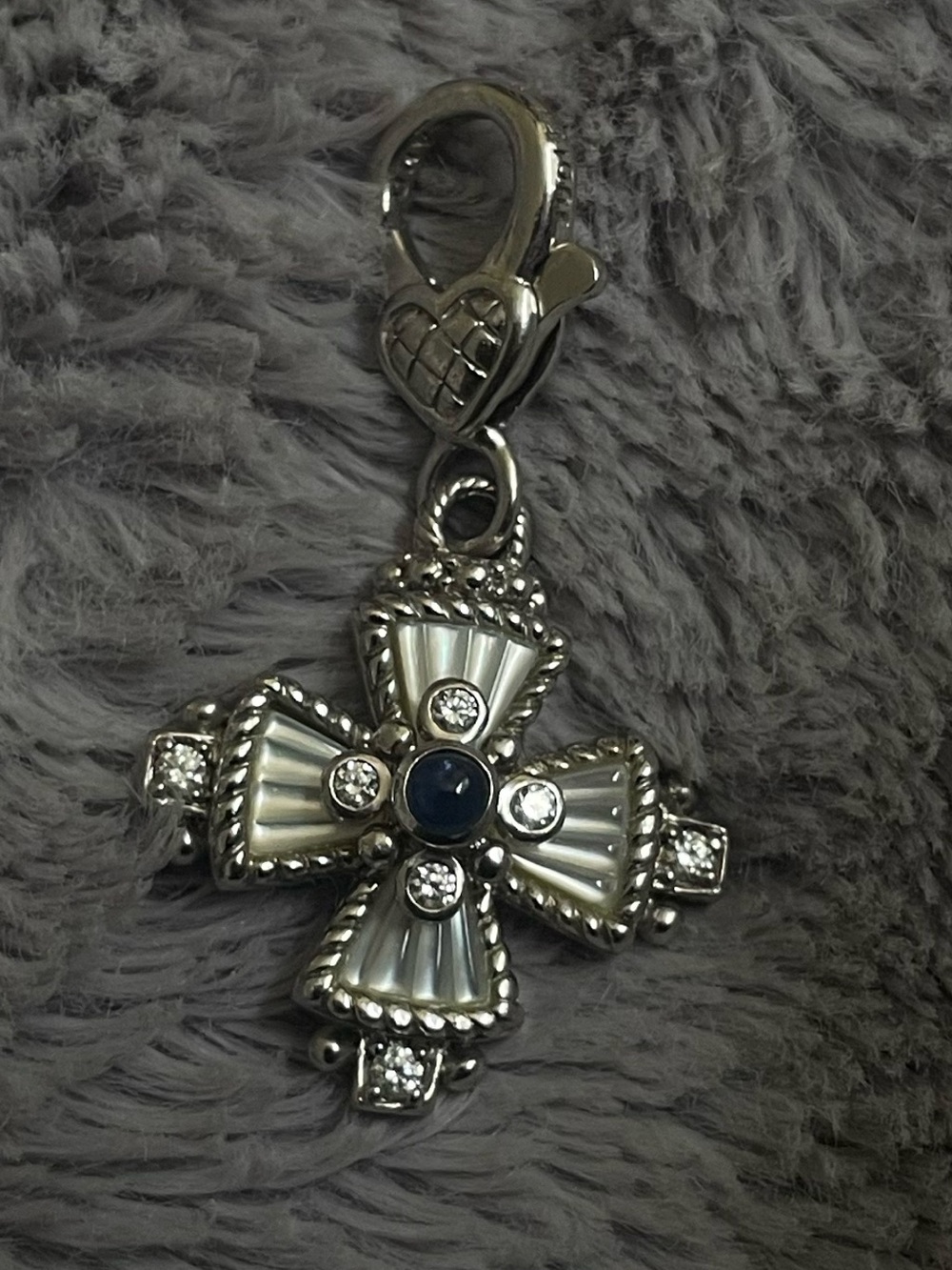 Judith Ripka Silver Cross Charm with Blue Center